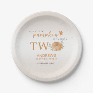 Plato De Papel Nuestro pequeño calabaza Otoño Otoño Segundo Cumpl