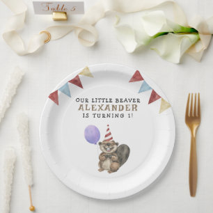 Plato De Papel Nuestro pequeño castor, primer Fiesta de cumpleaño