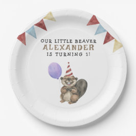 Plato De Papel Nuestro pequeño castor, primer Fiesta de cumpleaño