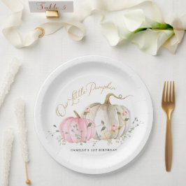 Plato De Papel Nuestro pequeño Chica de calabaza primer cumpleaño