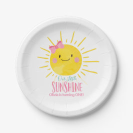 Plato De Papel Nuestro pequeño Chica Sunshine rosado Bow Sun Fies