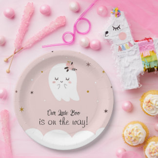 Plato De Papel Nuestro Pequeño Fantasma Rosa De Baby Shower