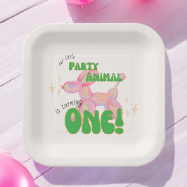 Plato De Papel Nuestro pequeño Fiesta, animal de globo, primer cu