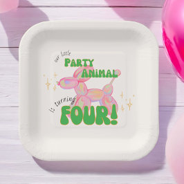 Plato De Papel Nuestro pequeño Fiesta, un animal con globo