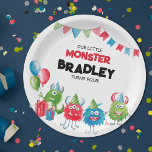 Plato De Papel Nuestro pequeño monstruo | Foto Fiesta de cumpleañ<br><div class="desc">Celebra el día especial de tu pequeño monstruo con nuestra divertida y moderna fiesta de cumpleaños con temática de monstruo! Nuestros platos de papel personalizado incluyen monstruos acuarelas en tonos verdes, azules y rojos, así como una foto de tu pequeño monstruo. Crea un recuerdos de por vida con tu familia...</div>