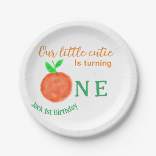Plato De Papel Nuestro pequeño naranja cortito un cítrico de cump