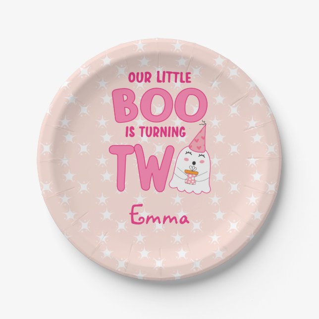 Plato De Papel Nuestro pequeño novio cumple dos años de Halloween (Anverso)
