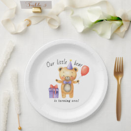 Plato De Papel Nuestro pequeño oso cumple un año de cumpleaños in
