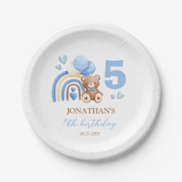 Plato De Papel Nuestro pequeño oso cumpleaños con globo arcoiris