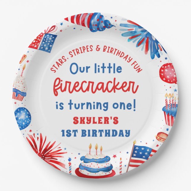 Plato De Papel Nuestro pequeño petardo 4 de Julio (Anverso)