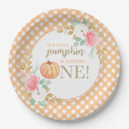 Plato De Papel Nuestro pequeño pumpkin floral primer cumpleaños
