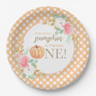 Plato De Papel Nuestro pequeño pumpkin floral primer cumpleaños