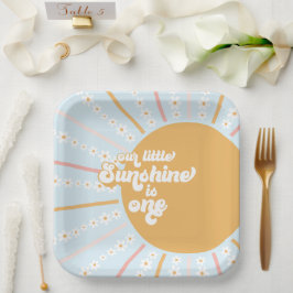 Plato De Papel Nuestro Pequeño Sol boho floral primer cumpleaños 