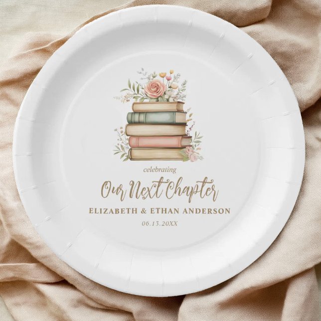 Plato De Papel Nuestro siguiente Fiesta de Baby Shower en un libr (Our Next Chapter baby shower paper plate)