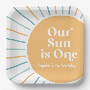 Plato De Papel Nuestro Sol es un cumpleaños boho Sunshine