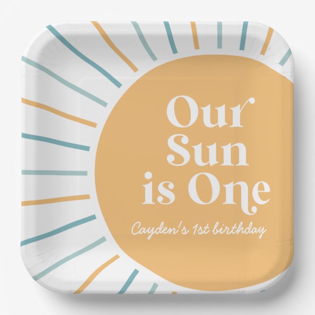 Plato De Papel Nuestro Sol es un cumpleaños boho Sunshine (Anverso)