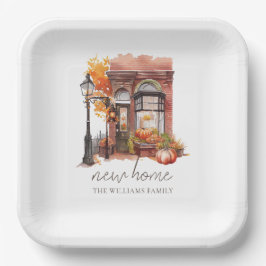 Plato De Papel Nueva Casa Personalizada Puerta Delantera Otoño