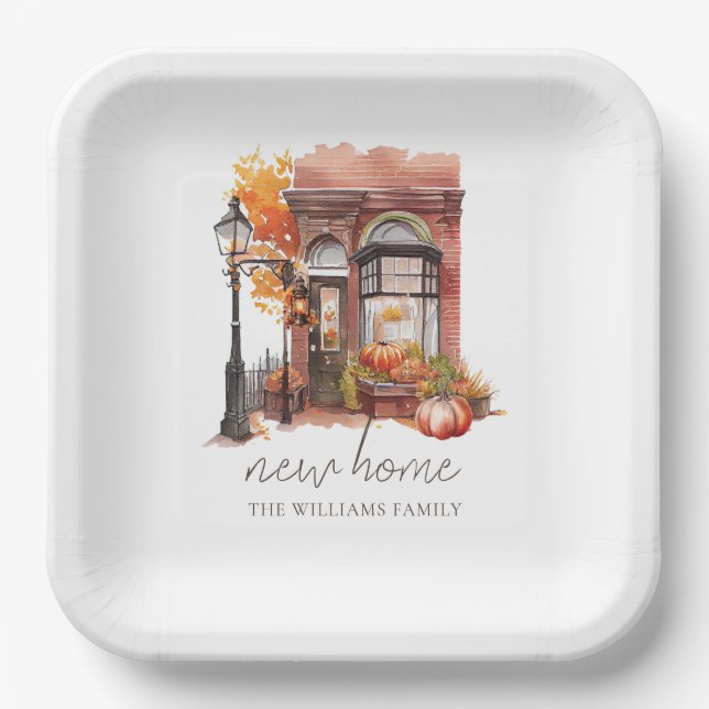 Plato De Papel Nueva Casa Personalizada Puerta Delantera Otoño (Anverso)