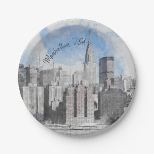 Plato De Papel Nueva York City Manhattan Skyline - Moderno