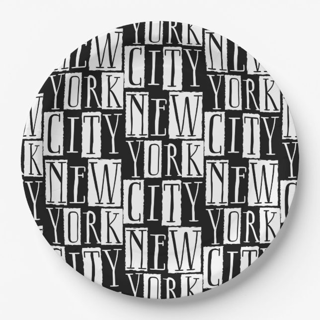 Plato De Papel Nueva York Manhattan Moda de Deco Blanco y Negro (Anverso)