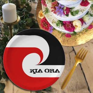 Plato De Papel Nueva Zelanda, Kia Ora y Bandera/Deportes Maoríes,