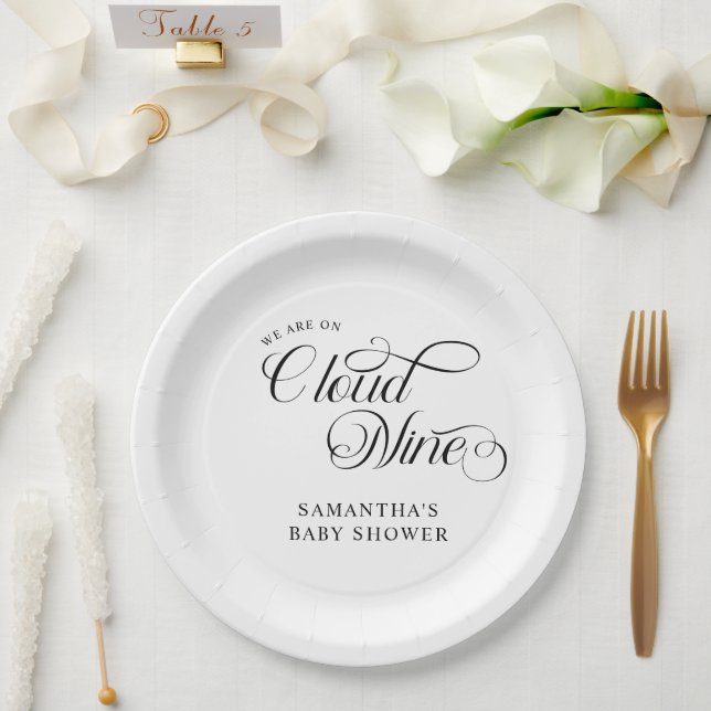 Plato De Papel Nueve Baby Shower minimalista (Boda)