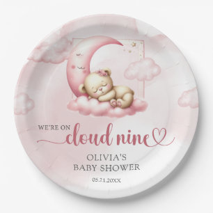 Plato De Papel Nueve chicas de la nube de oso de peluche rosa ros