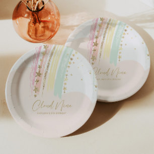 Plato De Papel Nueve cumpleaños en la nube