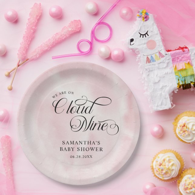 Plato De Papel Nueve nubes nine rosa acuarela moderna (Fiesta)