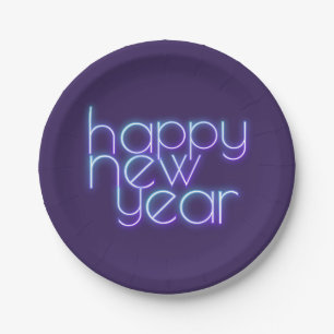 Plato De Papel Nuevo Año Feliz para el Neón