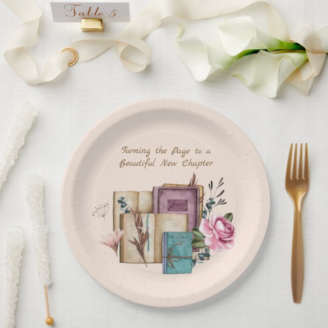 Plato De Papel Nuevo Capítulo Comienza Floral Nuevos Comienzos (Boda)