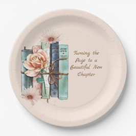 Plato De Papel Nuevo Capítulo Comienza Pila de Libros Floral