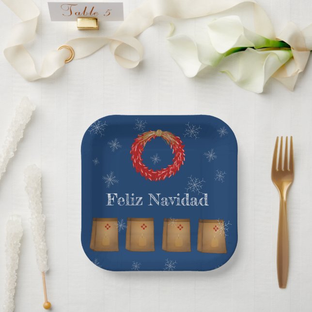 Plato De Papel Nuevo México Luminarias Farolitos Zia Red Chile (Boda)