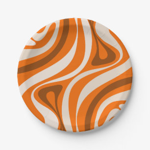 Plato De Papel Nuevo Naranja Brown Patrones abstractos de Groove 