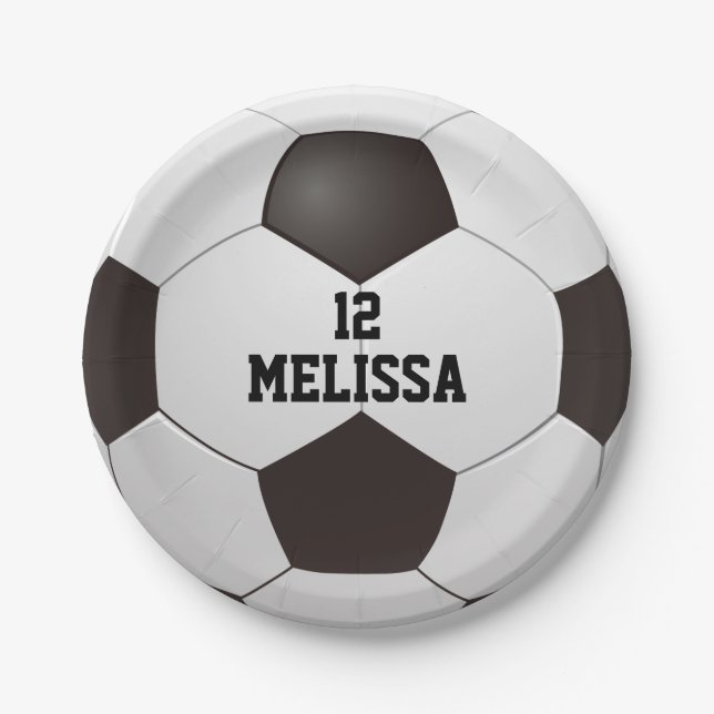 Plato De Papel Número de nombre personalizado Bola de fútbol (Anverso)