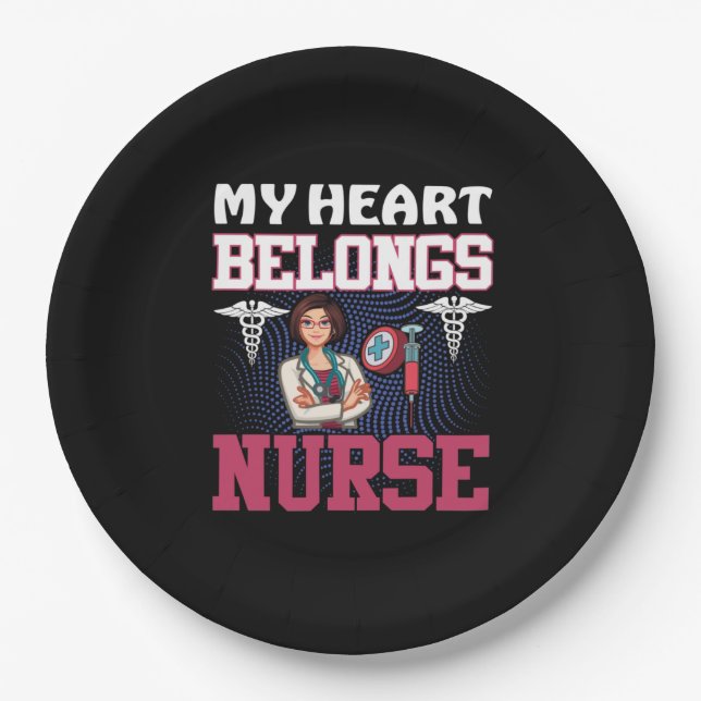 Plato De Papel Nurse Gift | My Heart Belongs Nurse (Anverso)