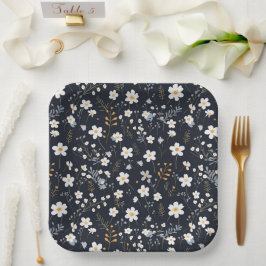 Plato De Papel Nursera de flores silvestres Minimalistas negras