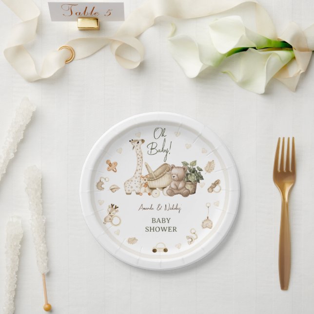 Plato De Papel Nursery Bohemian Giraffe & Bear Toys Baby Shower (Boda)