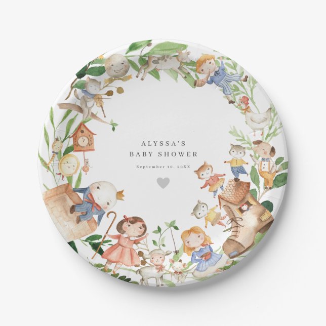 Plato De Papel Nursery Rhymes Baby Shower Paper Plates (Anverso)