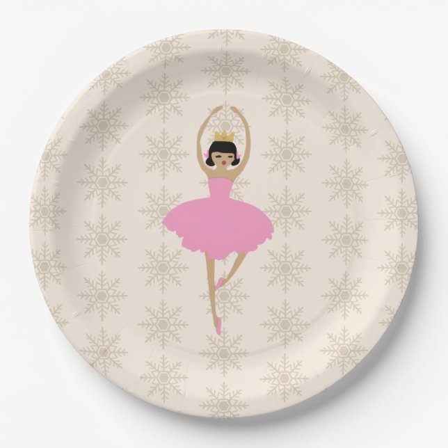 Plato De Papel Nutcracker Ballerina Snowflake Pattern (Anverso)