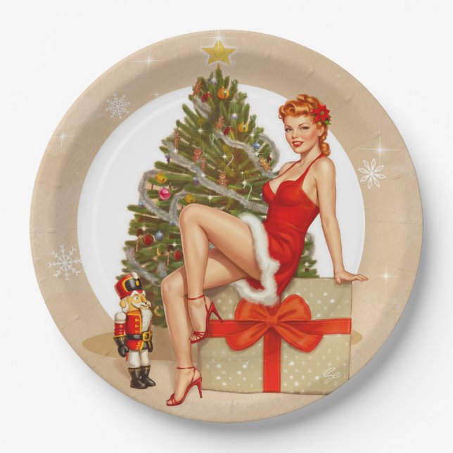 Plato De Papel Nutcracker Sweet Retro Pinup Christmas Paper Plate (Anverso)