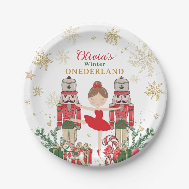 Plato De Papel Nutcracker Winter Onederland 1st Birthday Red (Anverso)