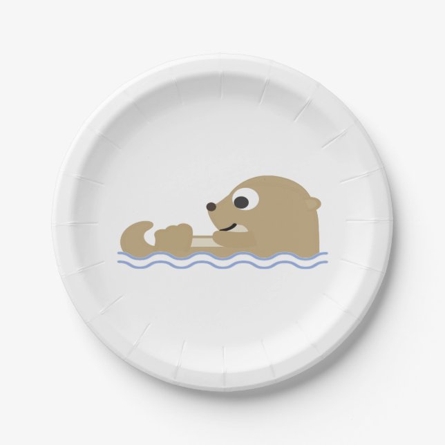 Plato De Papel Nutria flotante linda (Anverso)