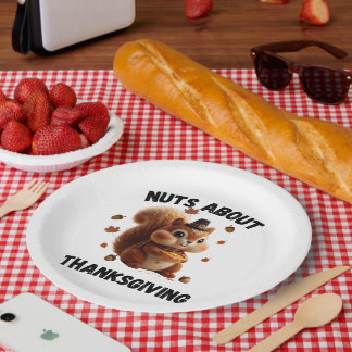 Plato De Papel Nuts About Pie – Cute Yarn Squirrel Thanksgiving 