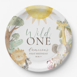 Plato De Papel Nyala Safari Animales salvajes un primer cumpleaño