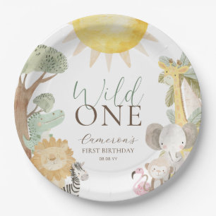 Plato De Papel Nyala Safari Animales salvajes un primer cumpleaño