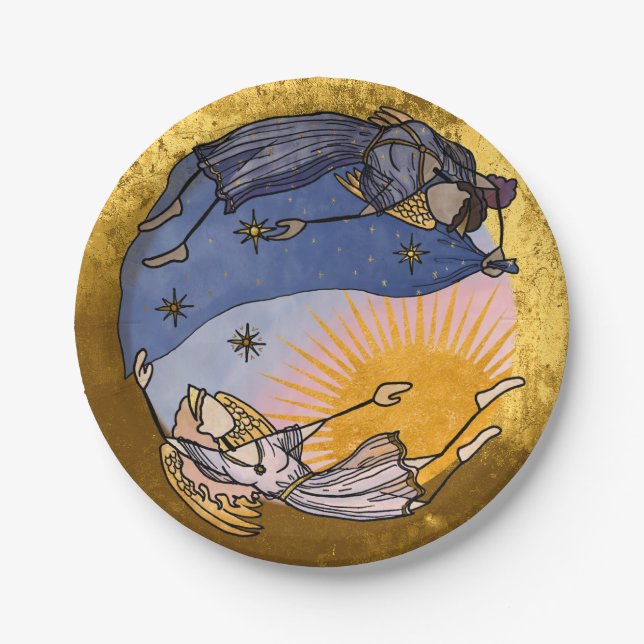 Plato De Papel Nyx y Hespera (noche y día) vacaciones (Anverso)