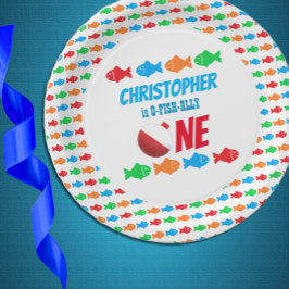 Plato De Papel O-Fish-Ally Un pescador Primer cumpleaños