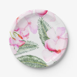 Plato De Papel Oasis Tropical Rosa Verde Ducha de Novia Hawaiana