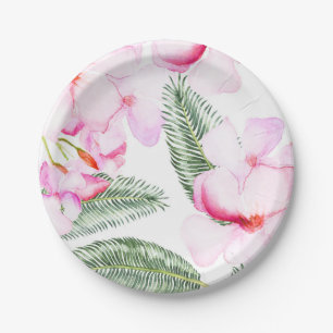 Plato De Papel Oasis Tropical Rosa Verde Ducha de Novia Hawaiana